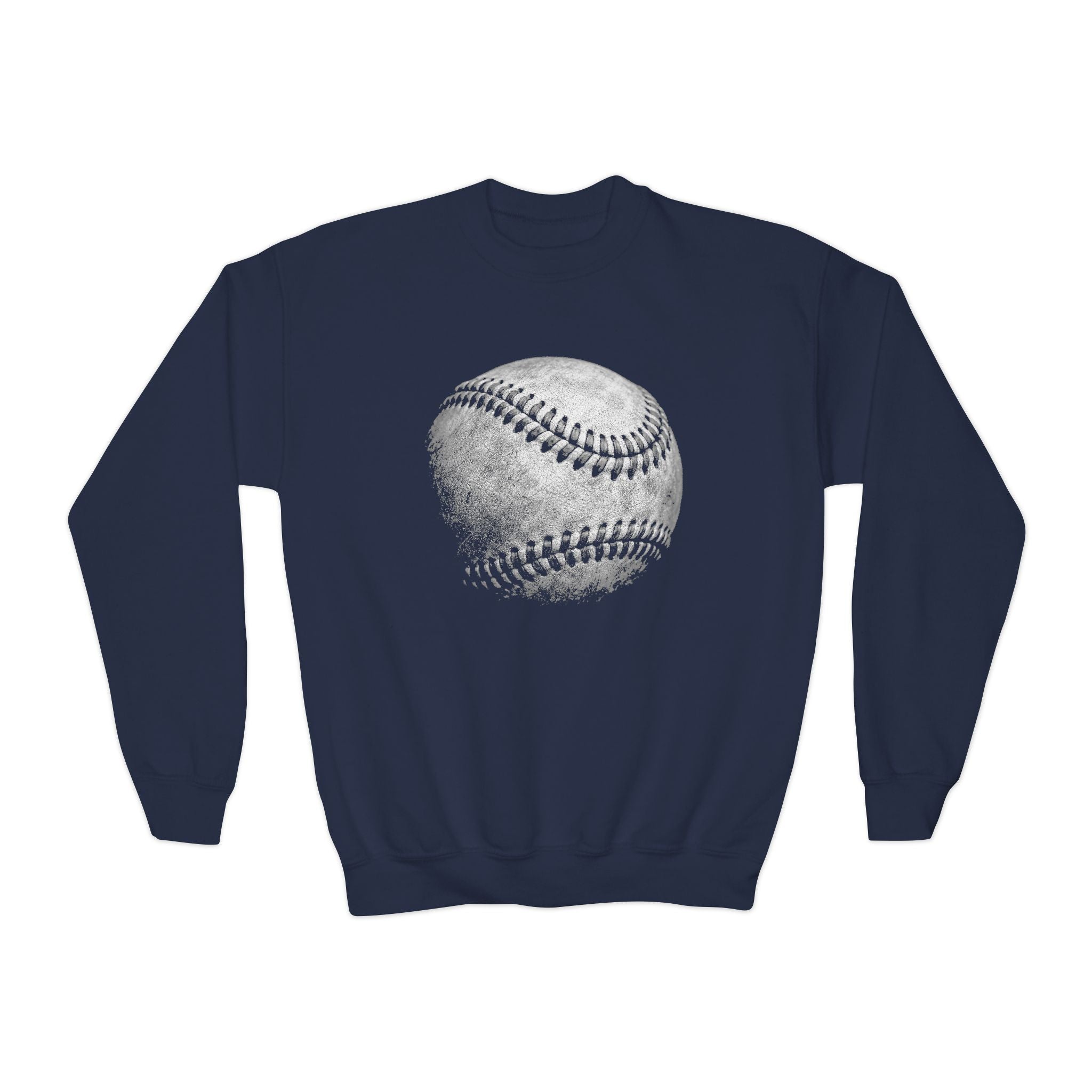 Youth Baseball Crewneck Sweatshirt — Vintage Distressed Baseball Graphic