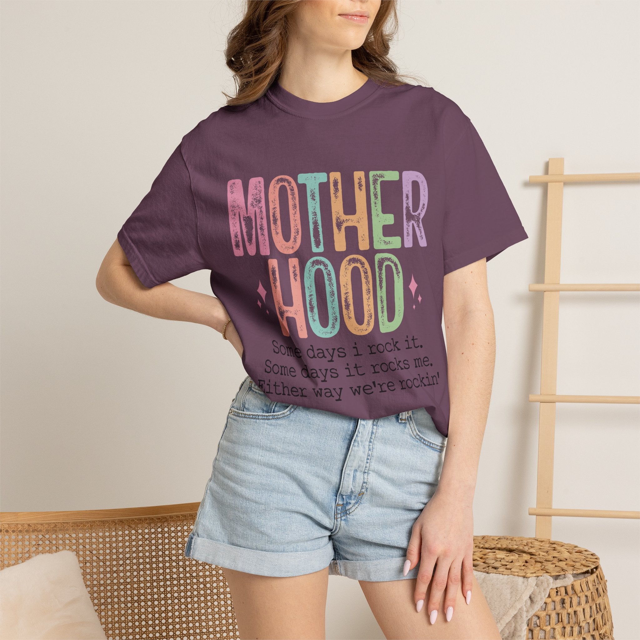 Motherhood Graphic Tee — “Mother Hood: Some days I rock it…”