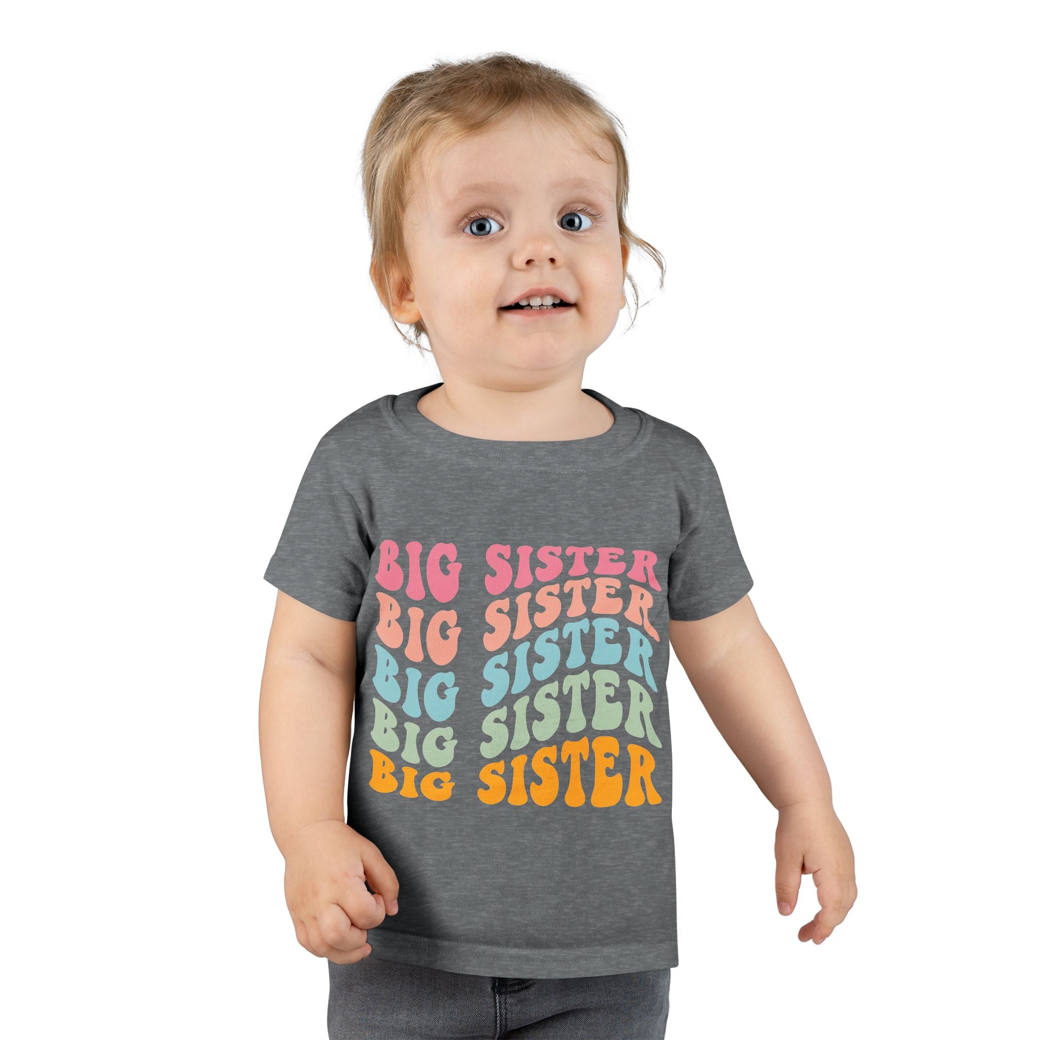 Big Sister Toddler T-Shirt Retro Rainbow Stacked Text