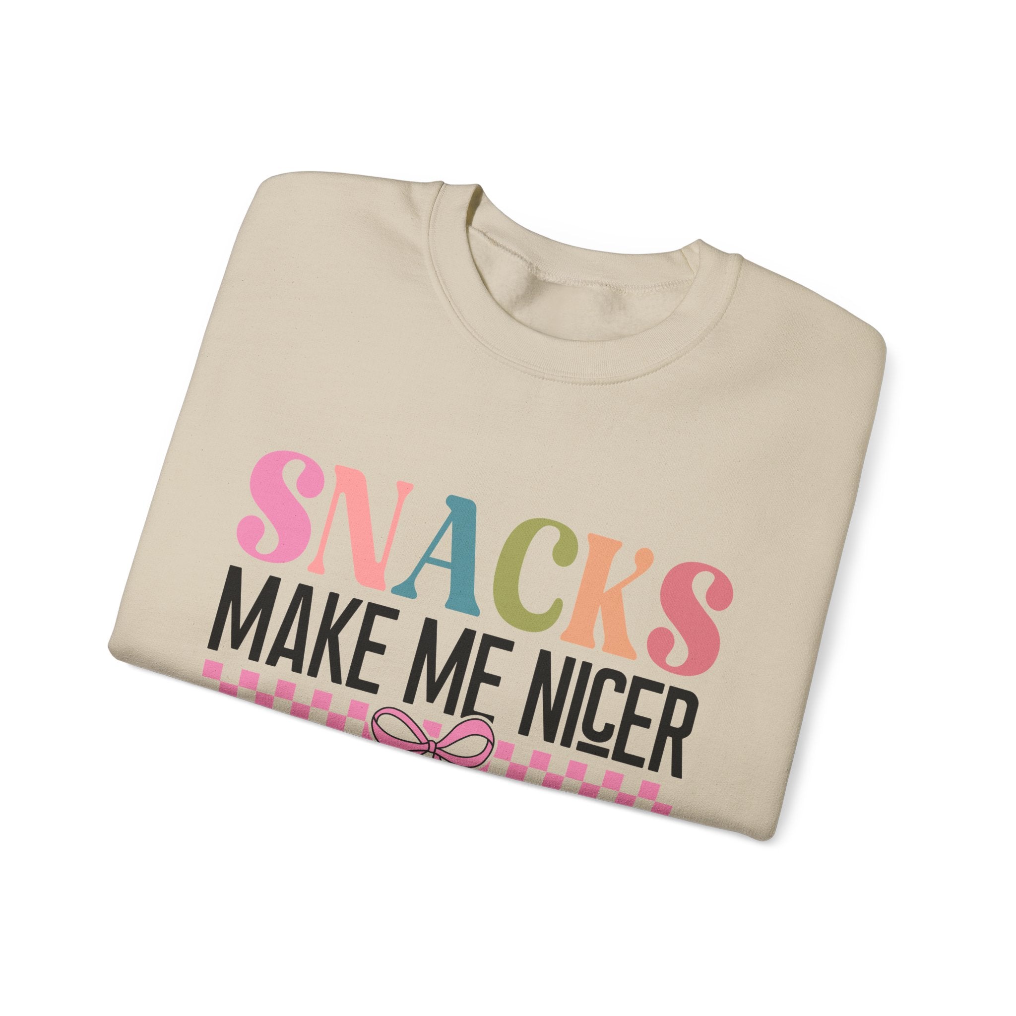 Sweatshirt — "Snacks Make Me Nicer" Cozy Graphic Crewneck