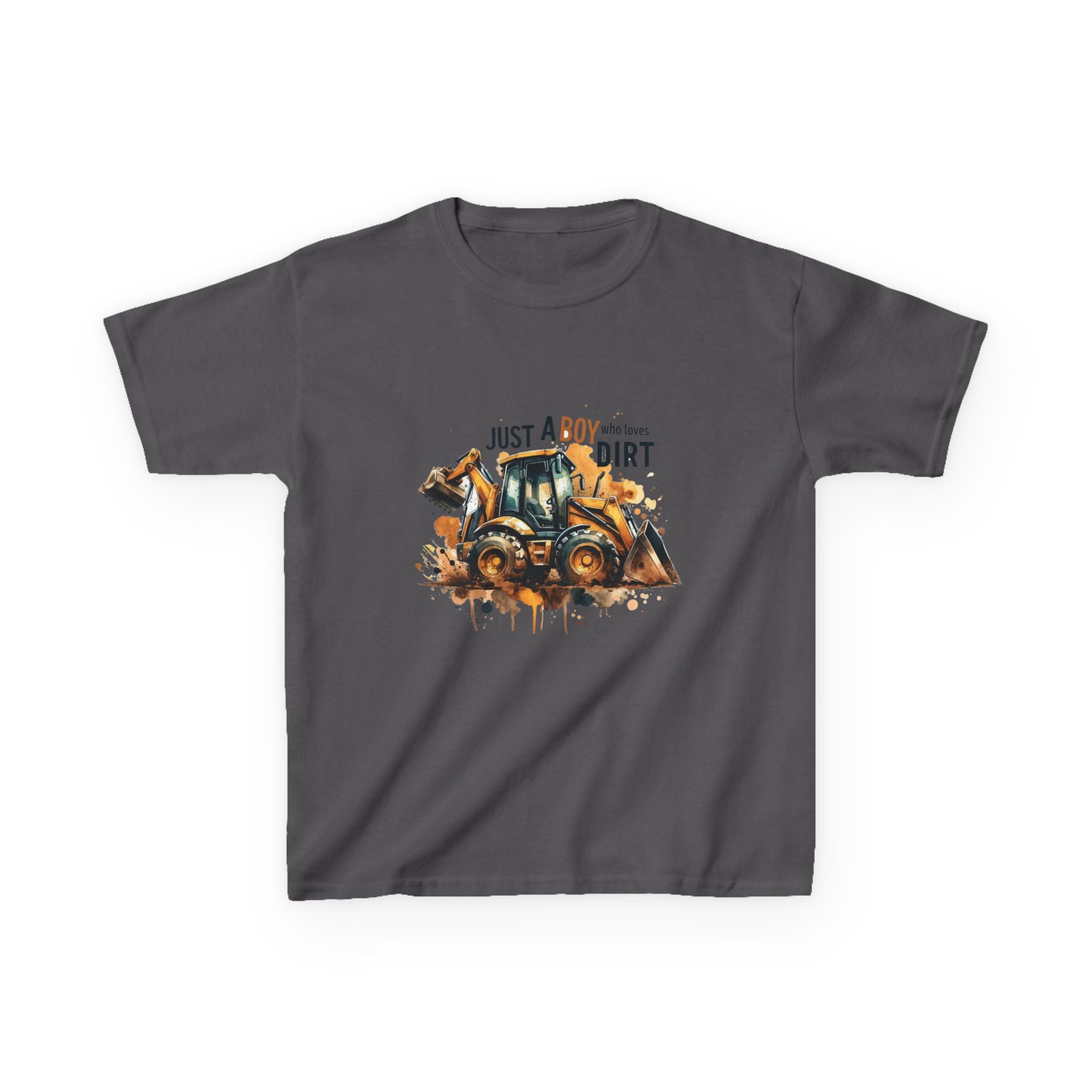 Kids Tee — "Just a Boy Who Loves Dirt" Construction Dump Truck Graphic