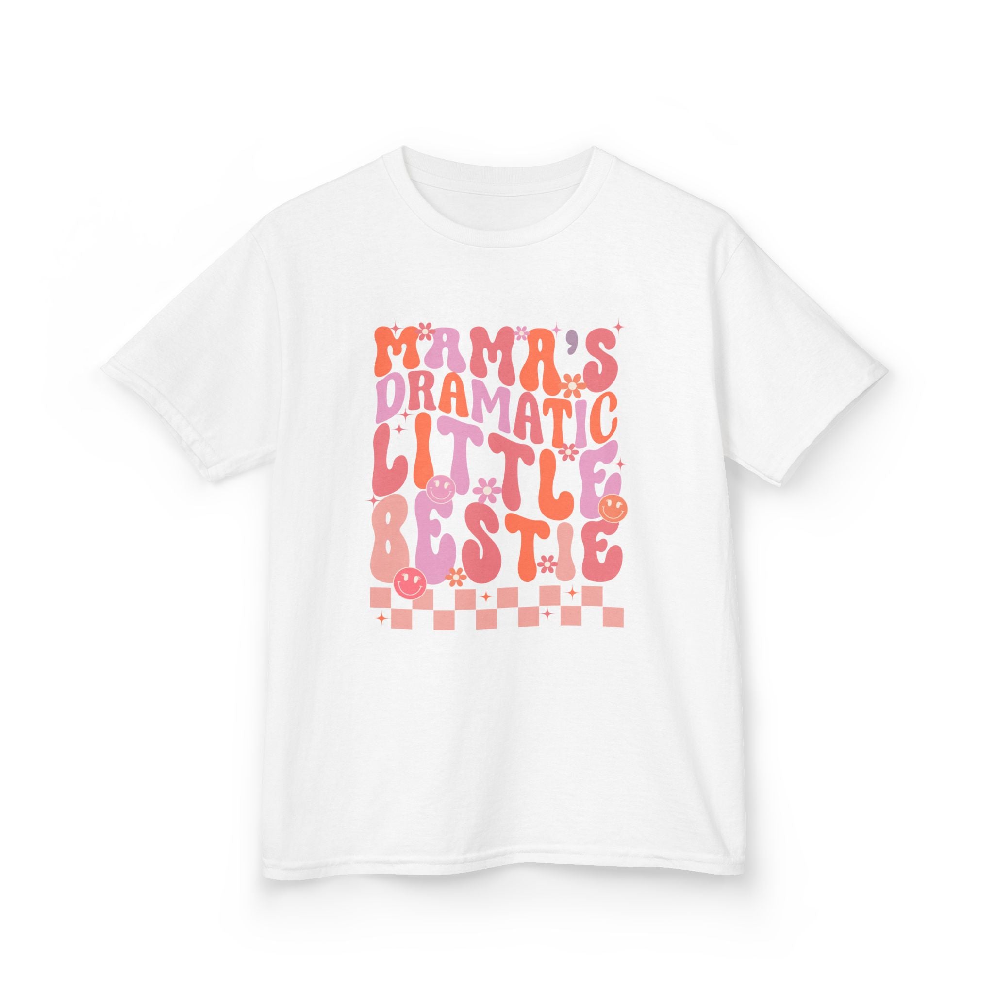 Kids Tee — "Mama's Dramatic Little Bestie" Retro Pink Graphic Shirt