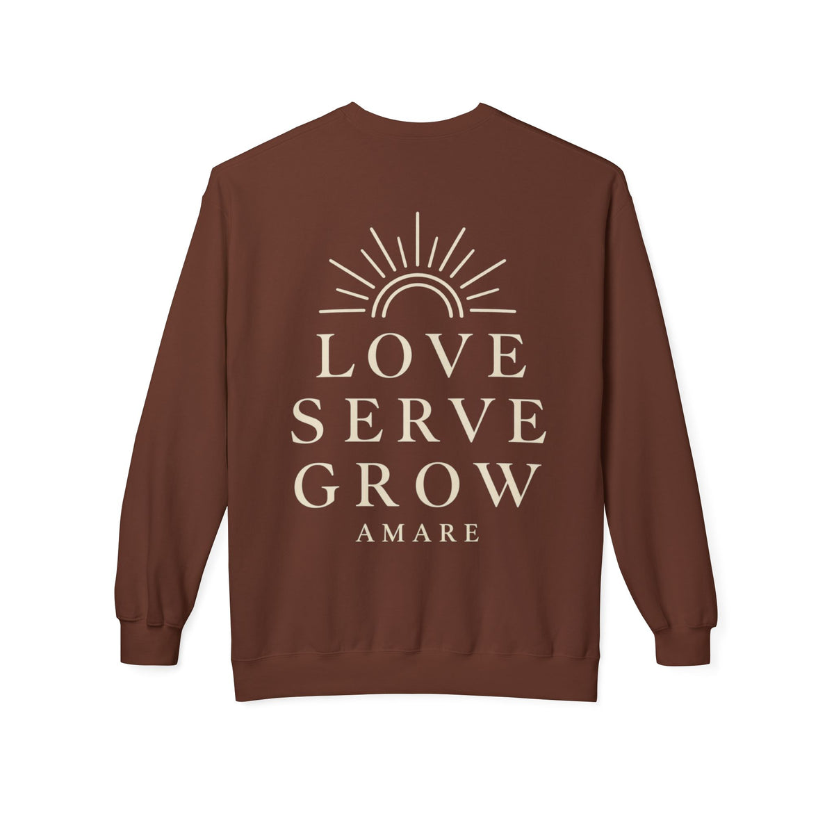 Amare 'Love Serve Grow' Crewneck Sweatshirt — Cozy Brown Inspirational Pullover