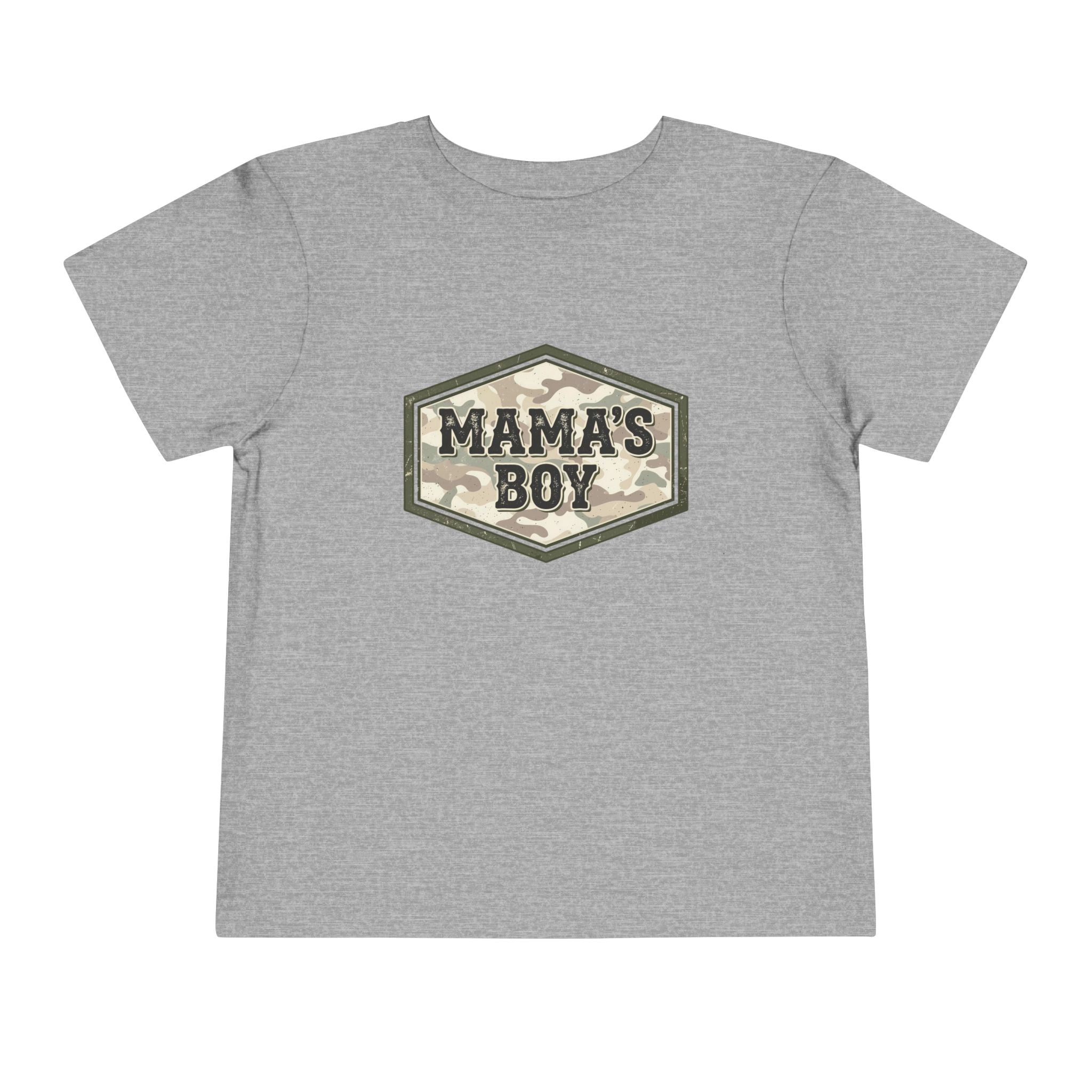 Mama's Boy Toddler Tee — Camo Badge Short Sleeve Shirt