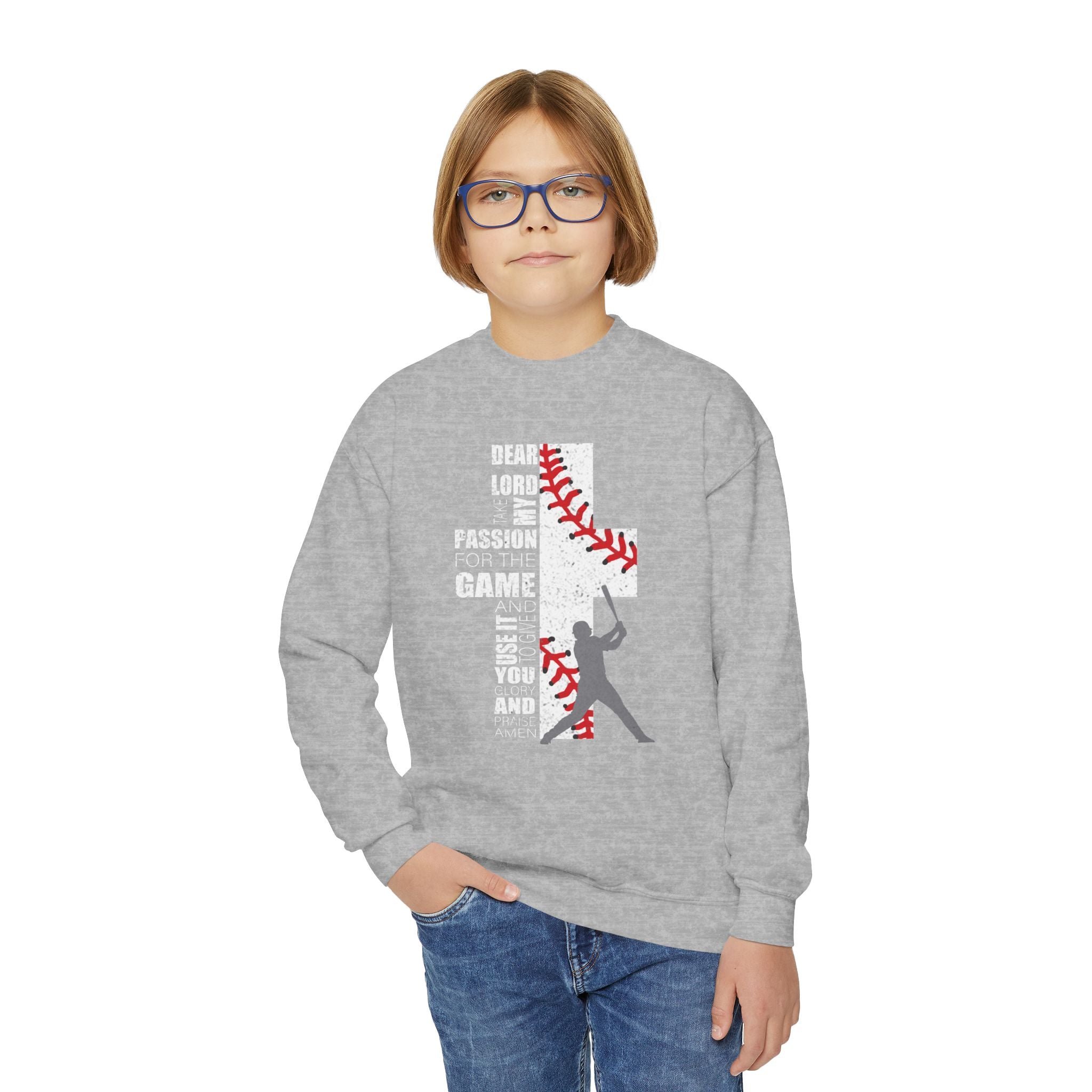 Youth Baseball Crewneck Sweatshirt - Batter & Red Stitch Design