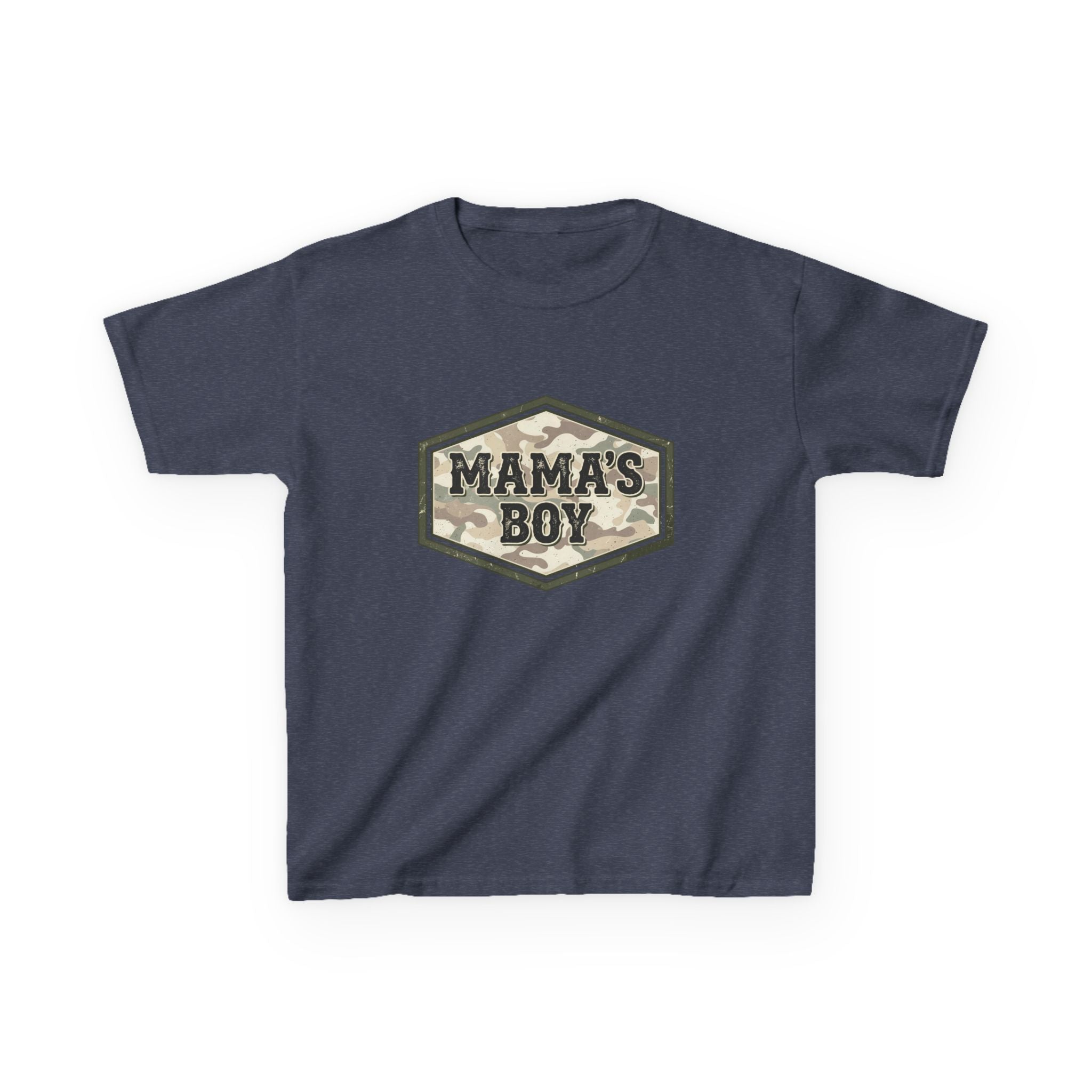 Kids T-Shirt — "Mama's Boy" Camo Badge Tee