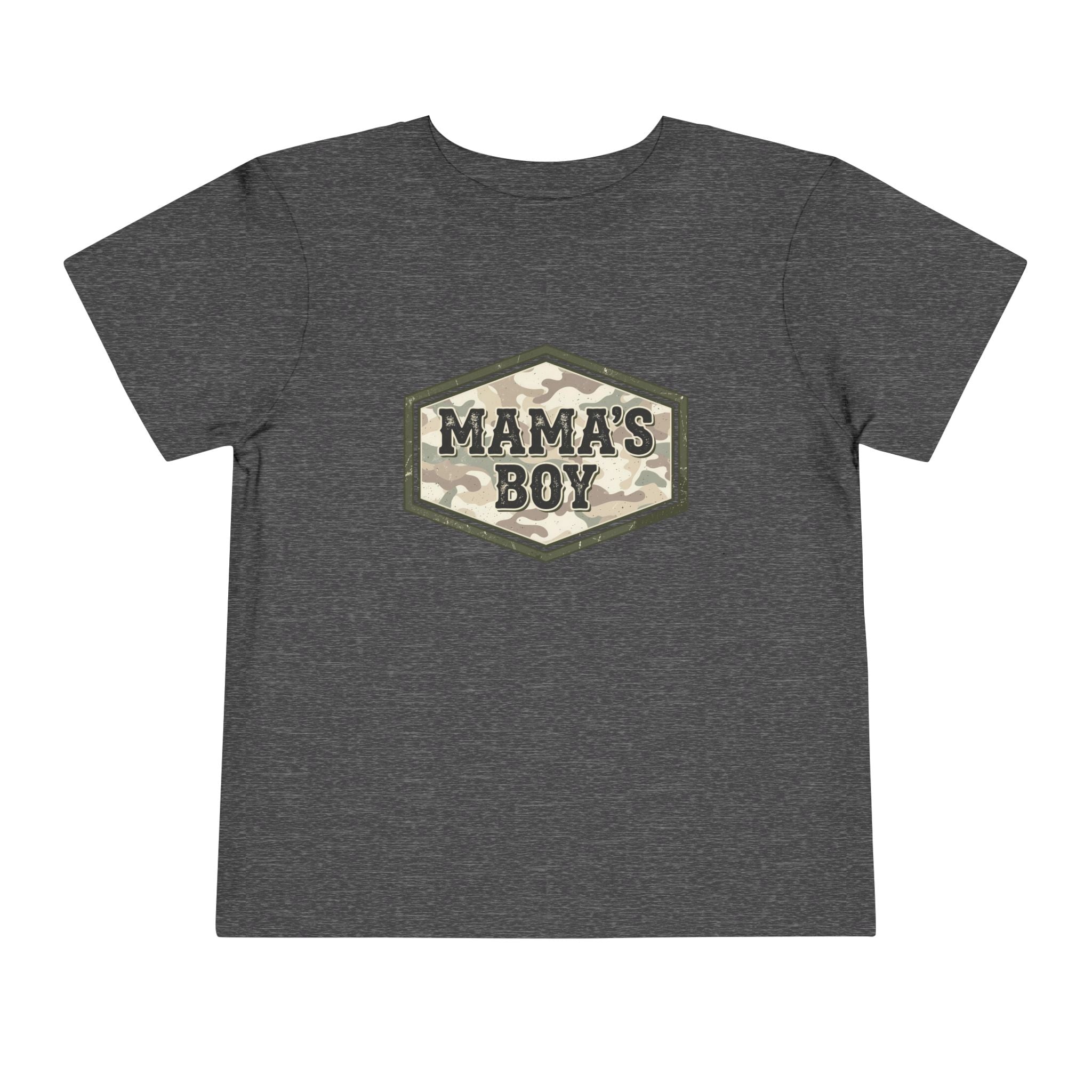 Mama's Boy Toddler Tee — Camo Badge Short Sleeve Shirt