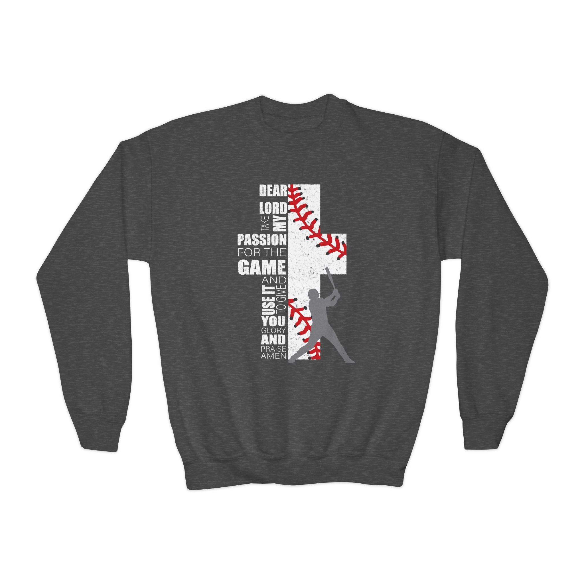 Youth Baseball Crewneck Sweatshirt - Batter & Red Stitch Design