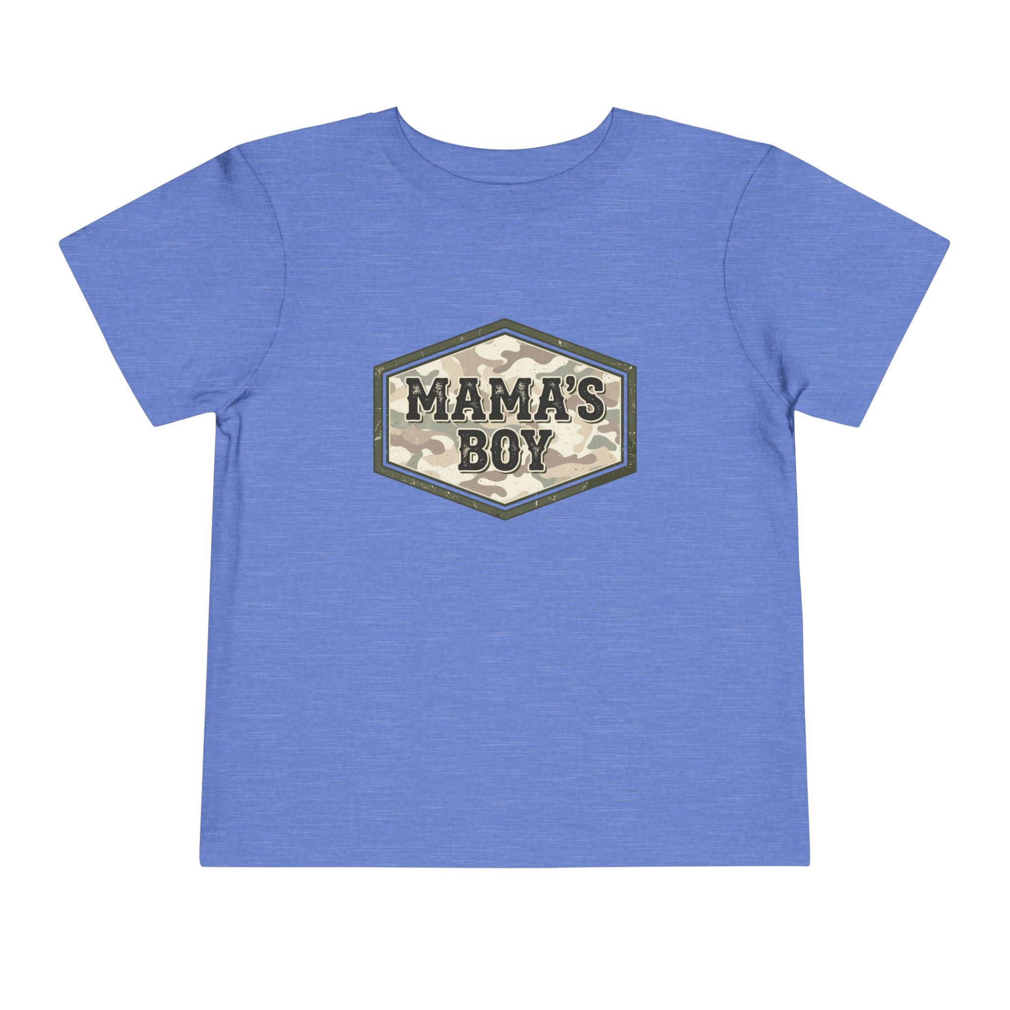 Mama's Boy Toddler Tee — Camo Badge Short Sleeve Shirt