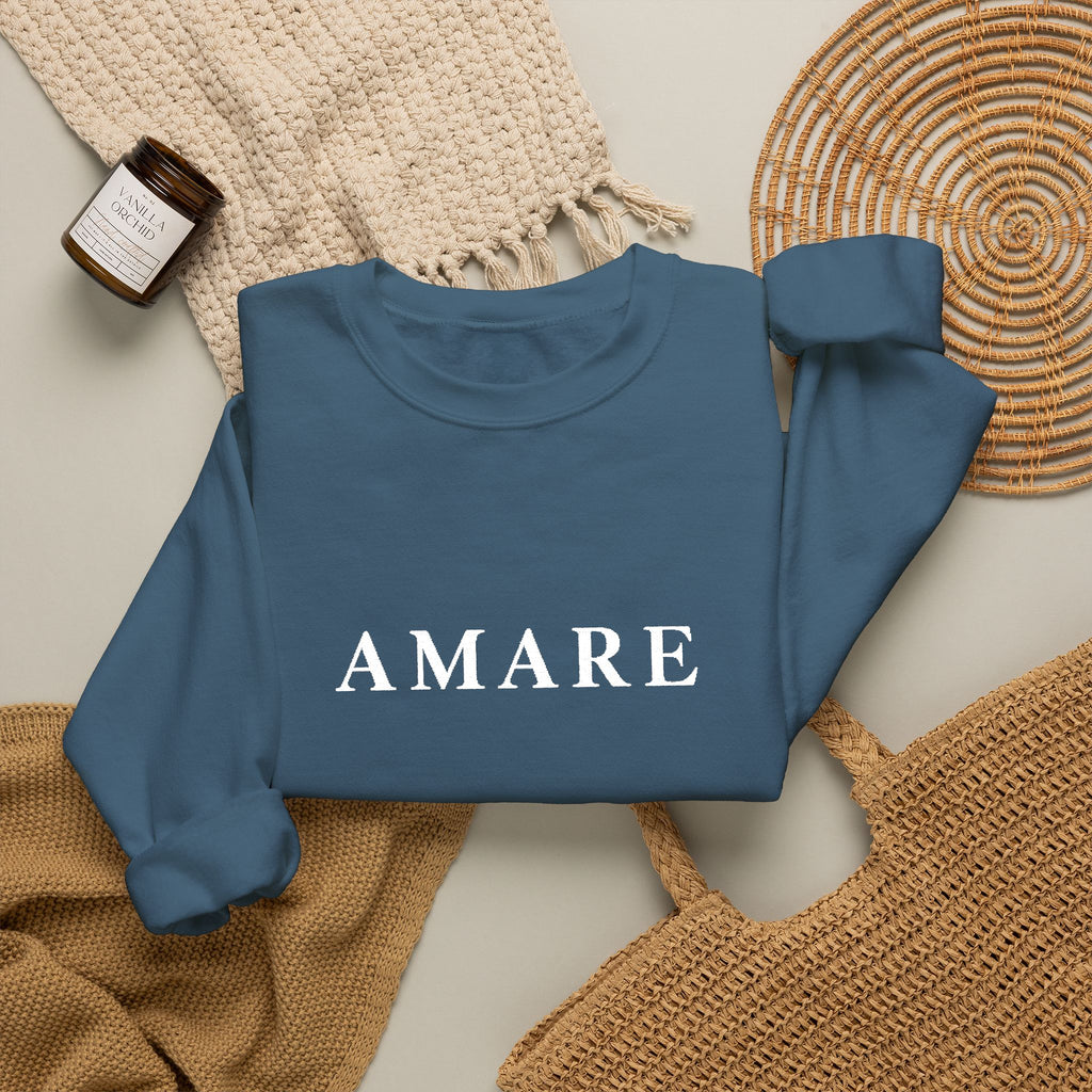 Amare Distressed Text Crewneck Sweatshirt - Olive Casual Pullover