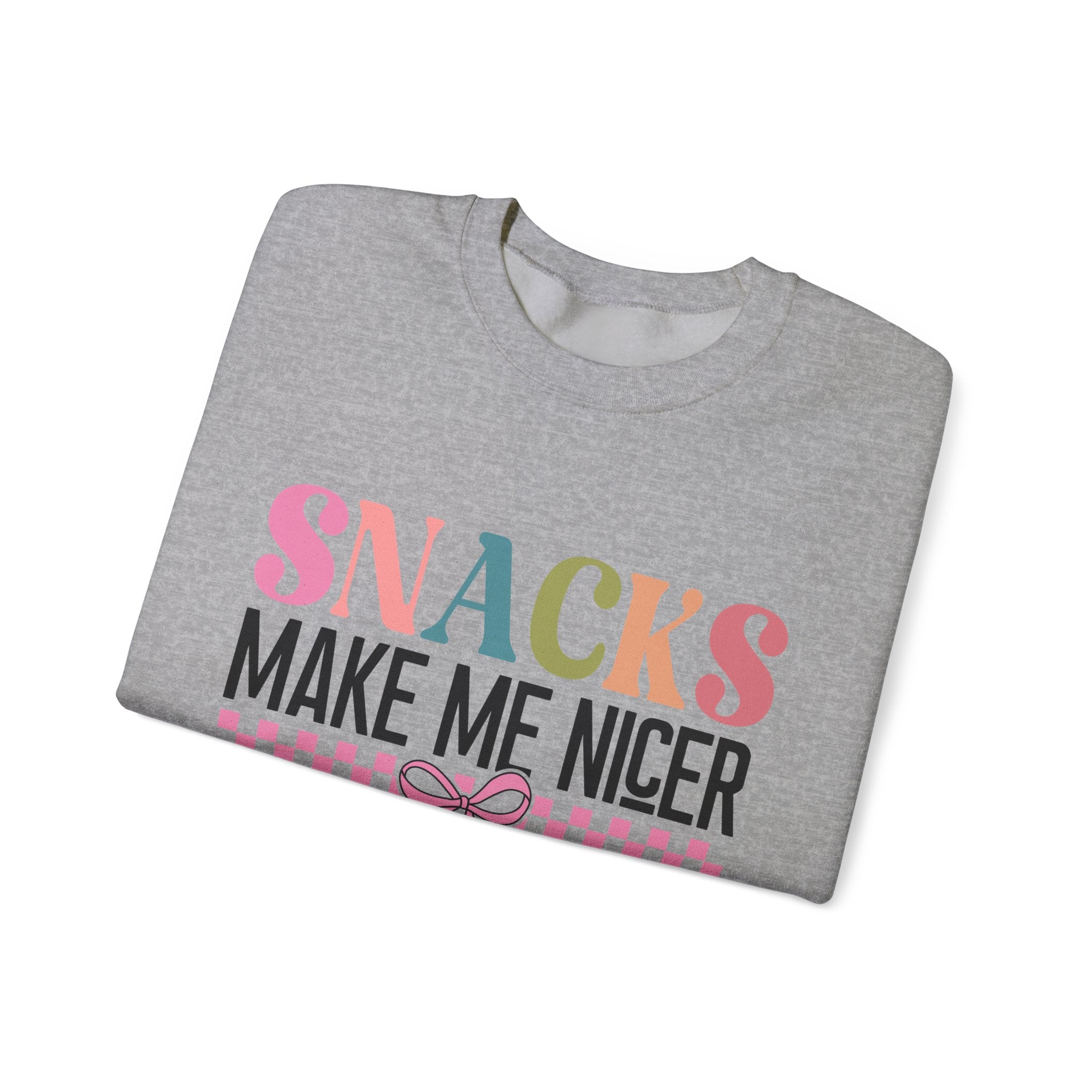 Sweatshirt — "Snacks Make Me Nicer" Cozy Graphic Crewneck