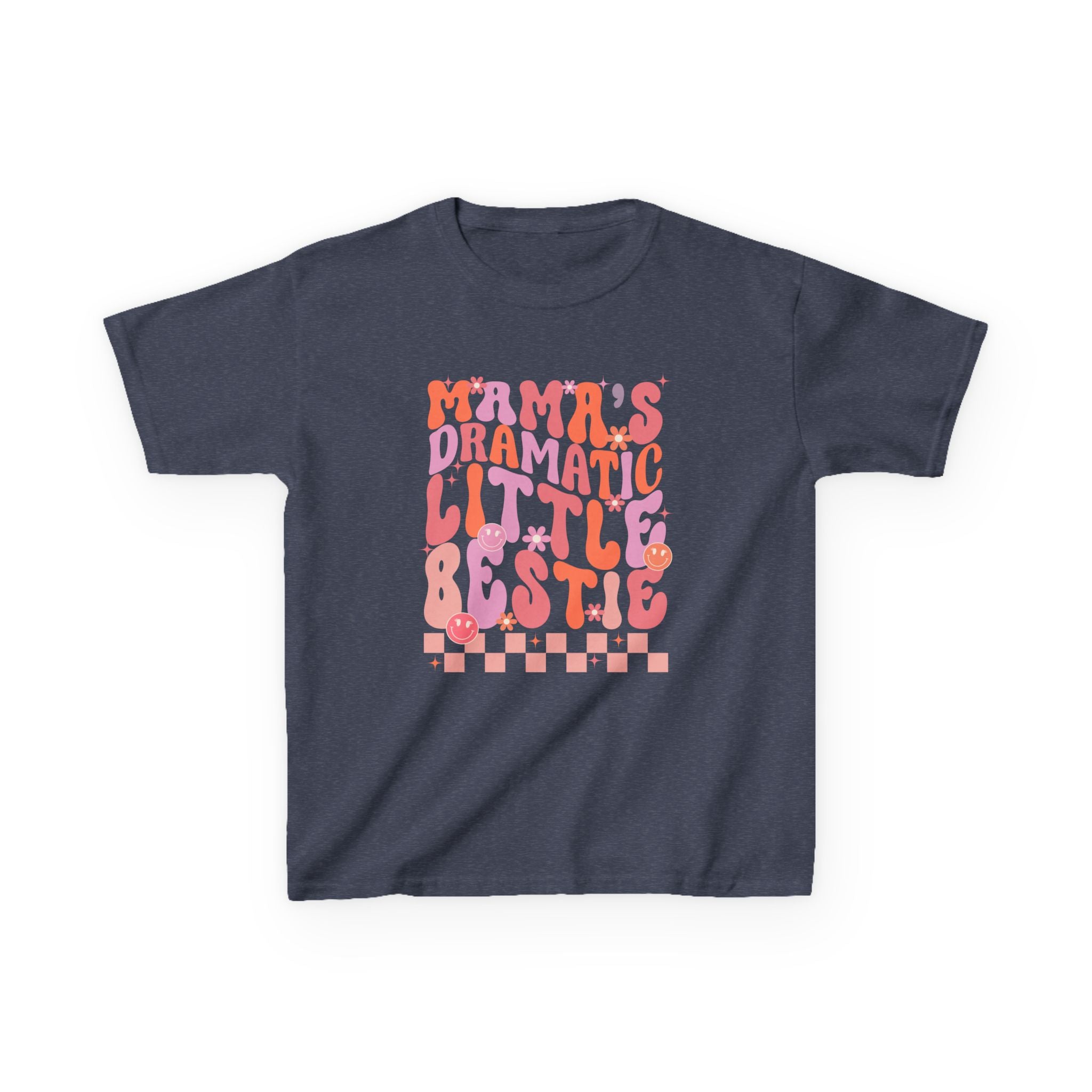 Kids Tee — "Mama's Dramatic Little Bestie" Retro Pink Graphic Shirt