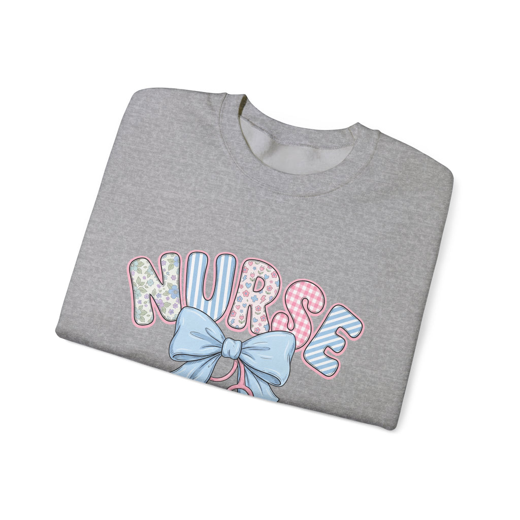 Nurse Crewneck Sweatshirt Pastel Bow & Stethoscope Design