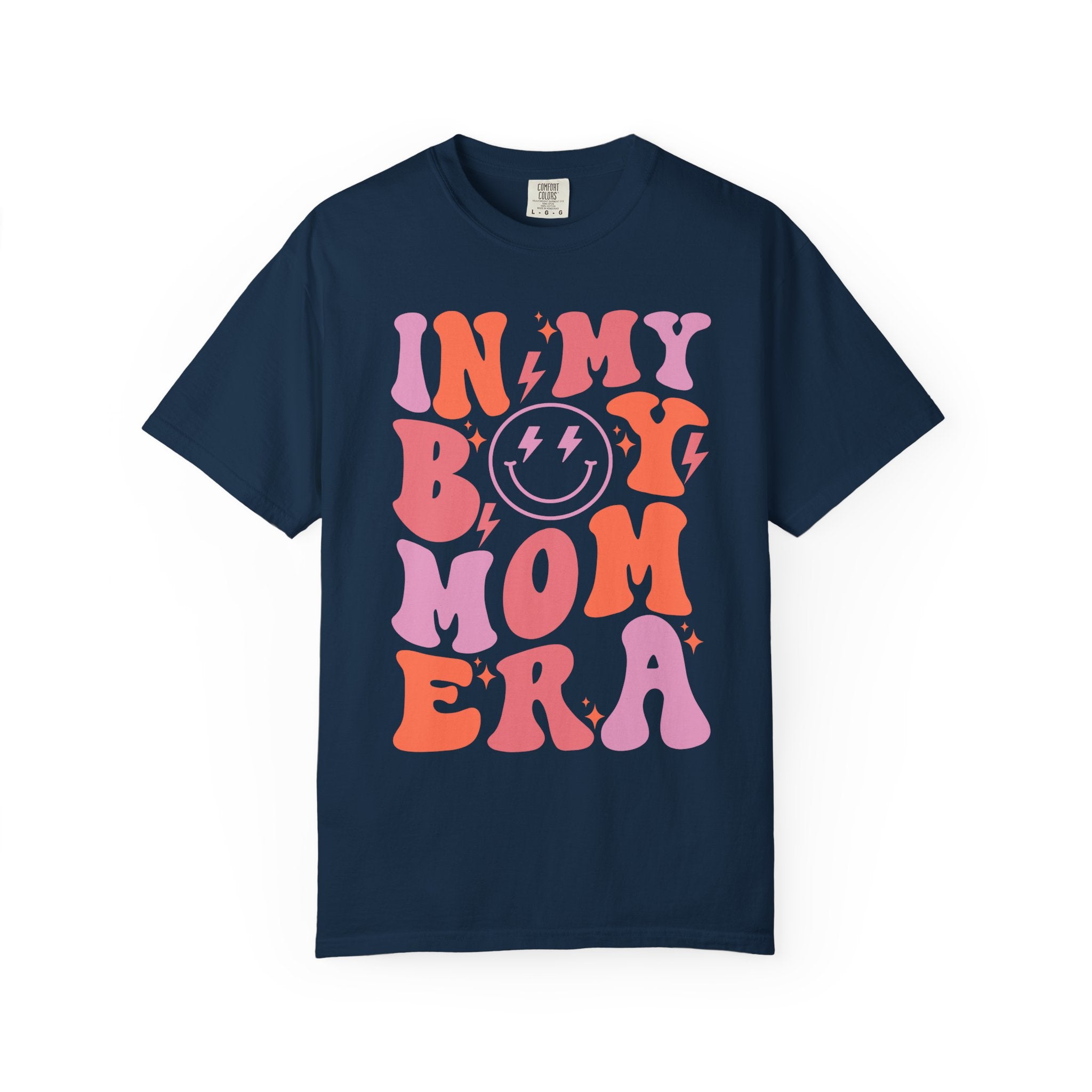 Mom Era Retro Graphic T-Shirt — "In My Boy Mom Era" Smiley Tee