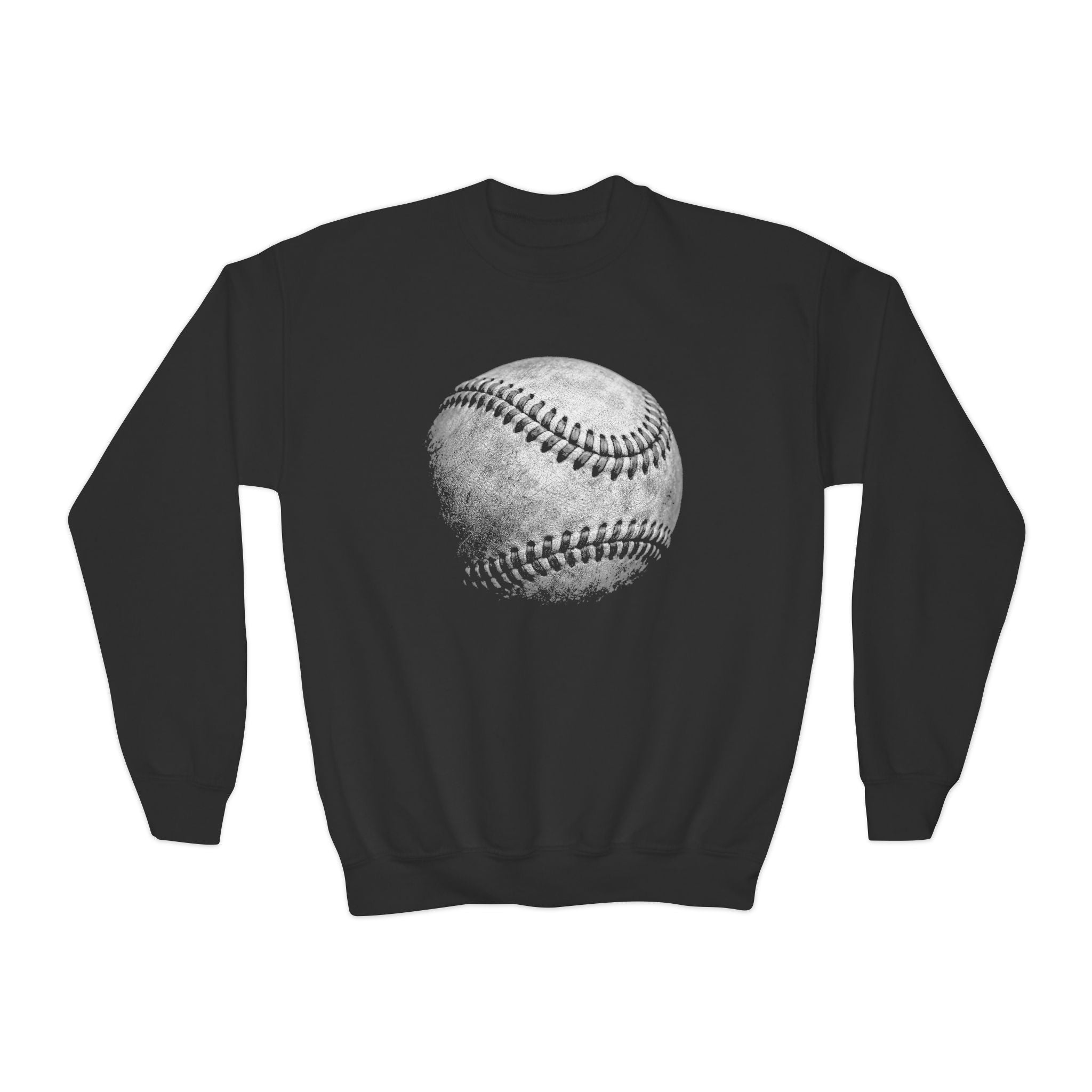Youth Baseball Crewneck Sweatshirt — Vintage Distressed Baseball Graphic