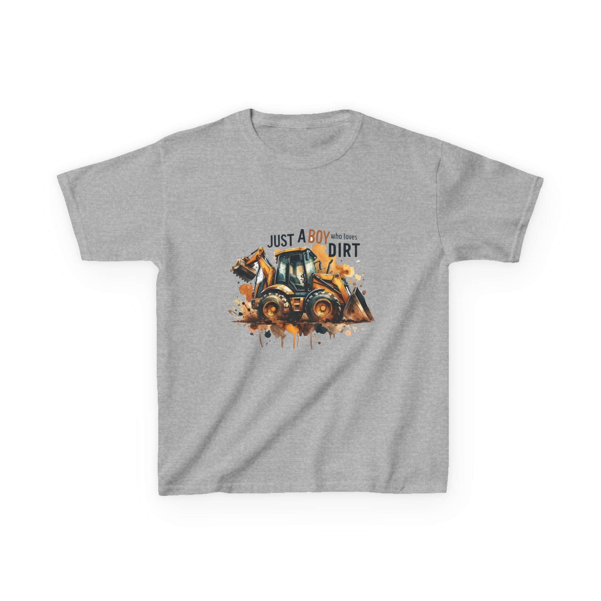 Kids Tee — "Just a Boy Who Loves Dirt" Construction Dump Truck Graphic