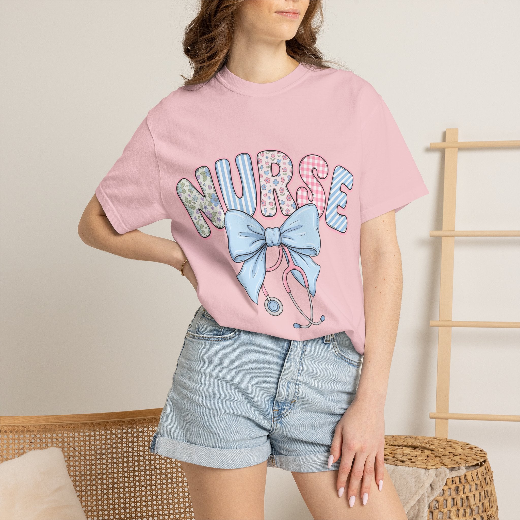 Nurse Bow Stethoscope T-Shirt Pastel Floral Nursing