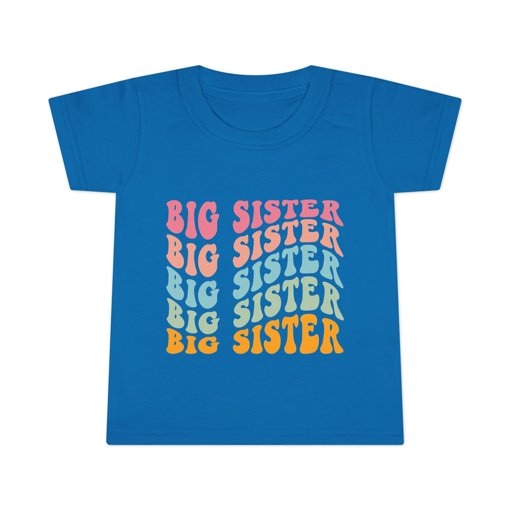 Big Sister Toddler T-Shirt Retro Rainbow Stacked Text
