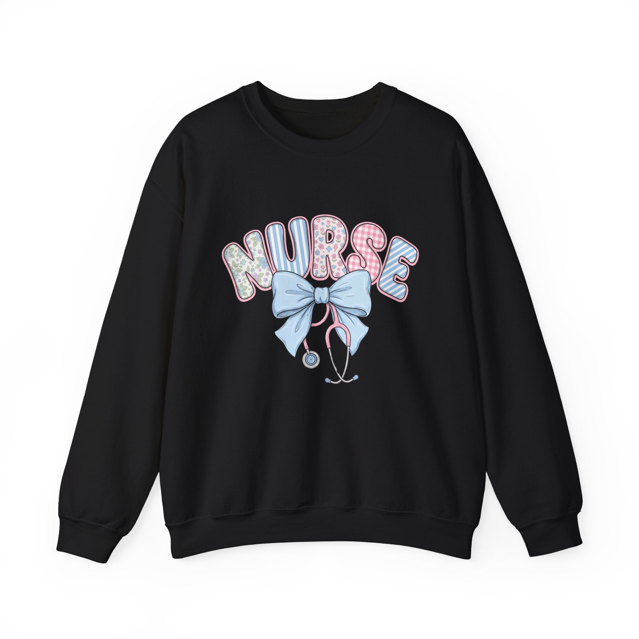 Nurse Crewneck Sweatshirt Pastel Bow & Stethoscope Design