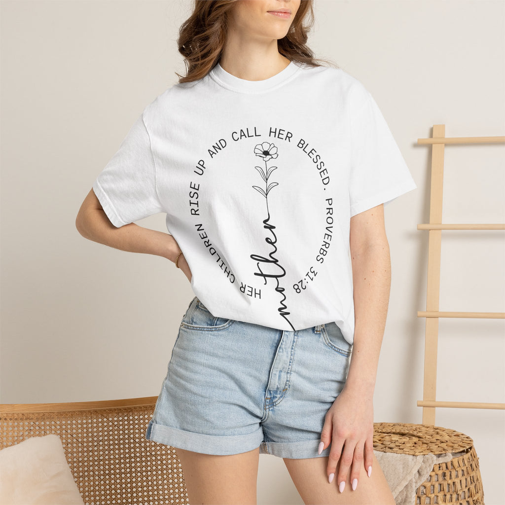 T‑Shirt — “Mother” Floral Scripture Tee (Proverbs 31:28)
