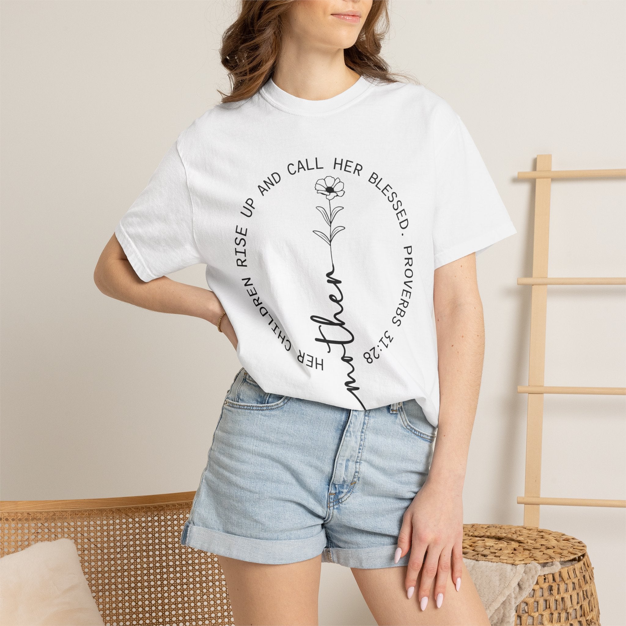T‑Shirt — “Mother” Floral Scripture Tee (Proverbs 31:28)