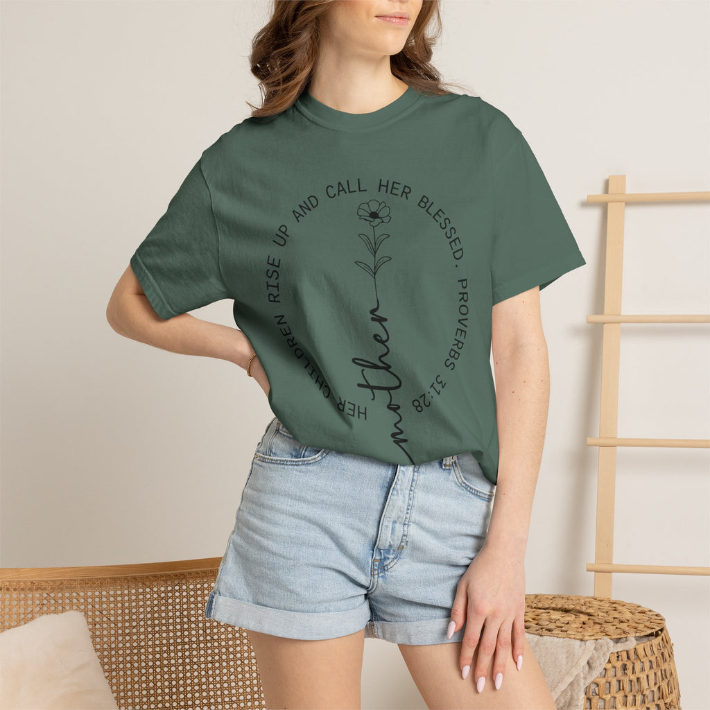 T‑Shirt — “Mother” Floral Scripture Tee (Proverbs 31:28)