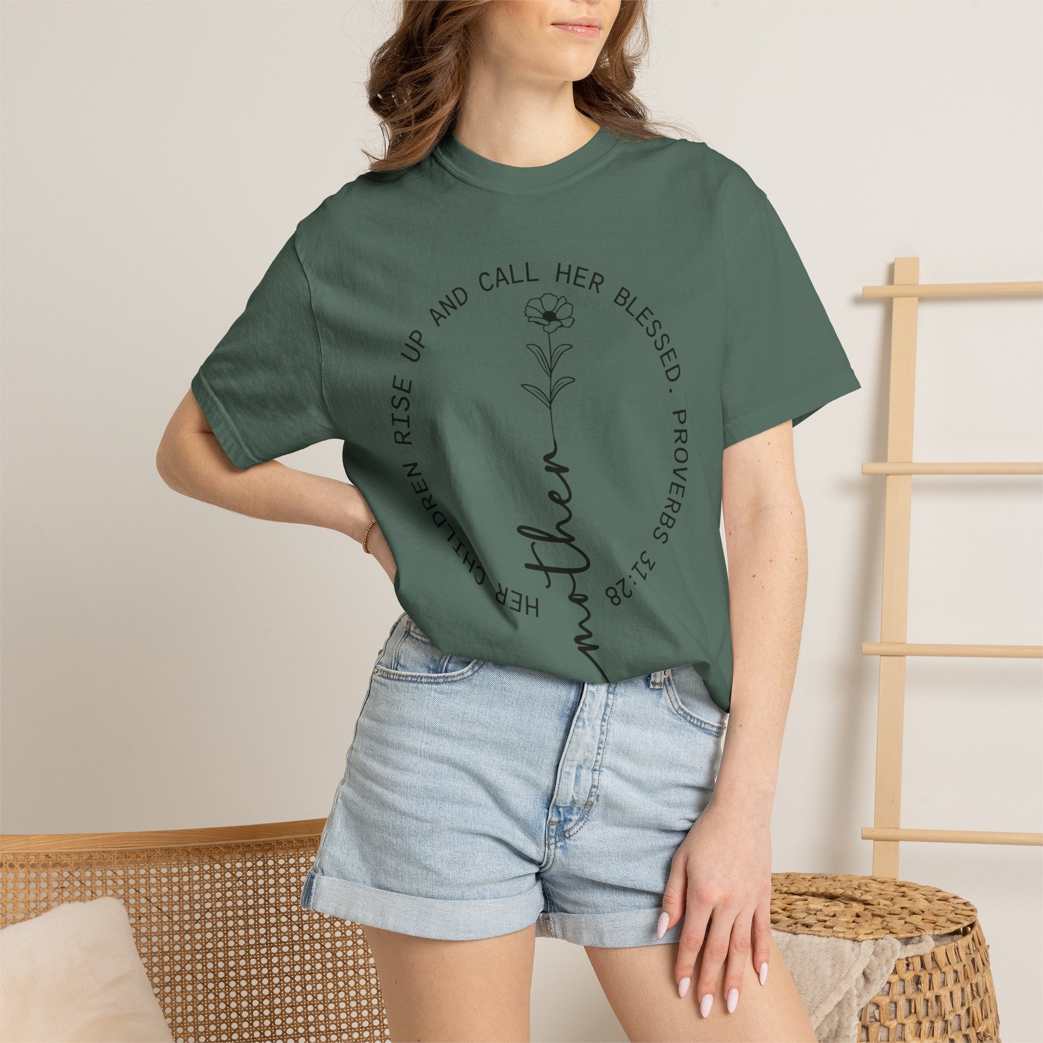 T‑Shirt — “Mother” Floral Scripture Tee (Proverbs 31:28)