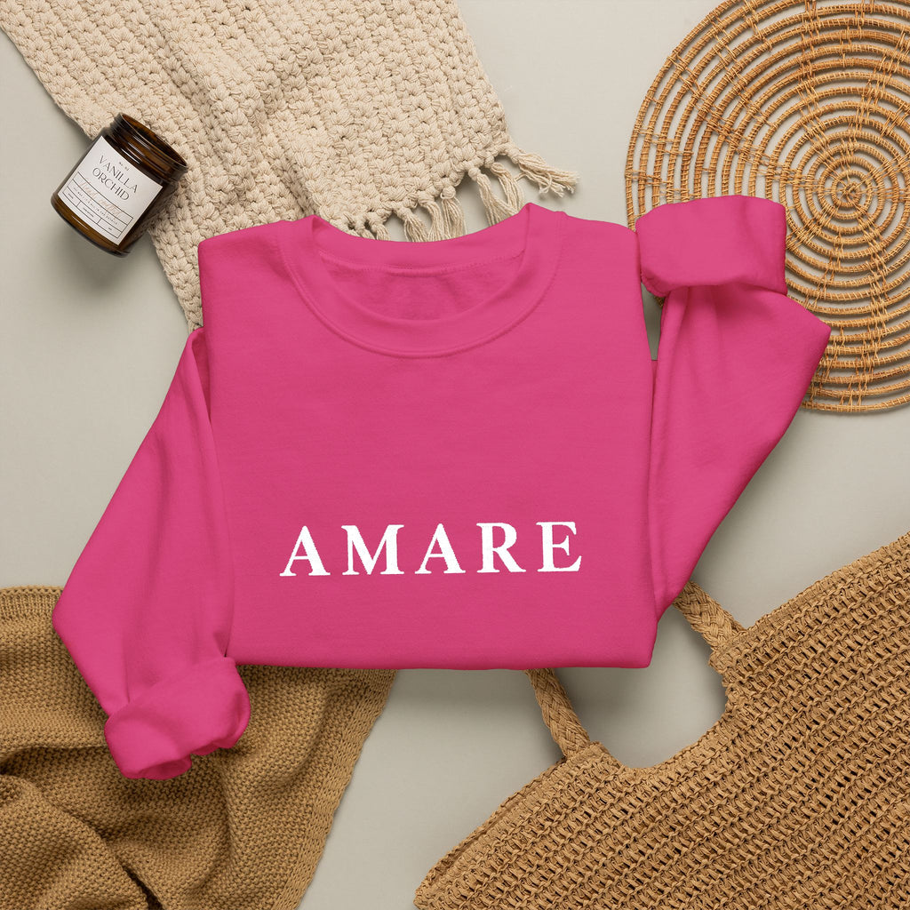Amare Distressed Text Crewneck Sweatshirt - Olive Casual Pullover