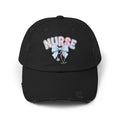 Nurse Distressed Cap Pink Floral Letters with Blue Bow