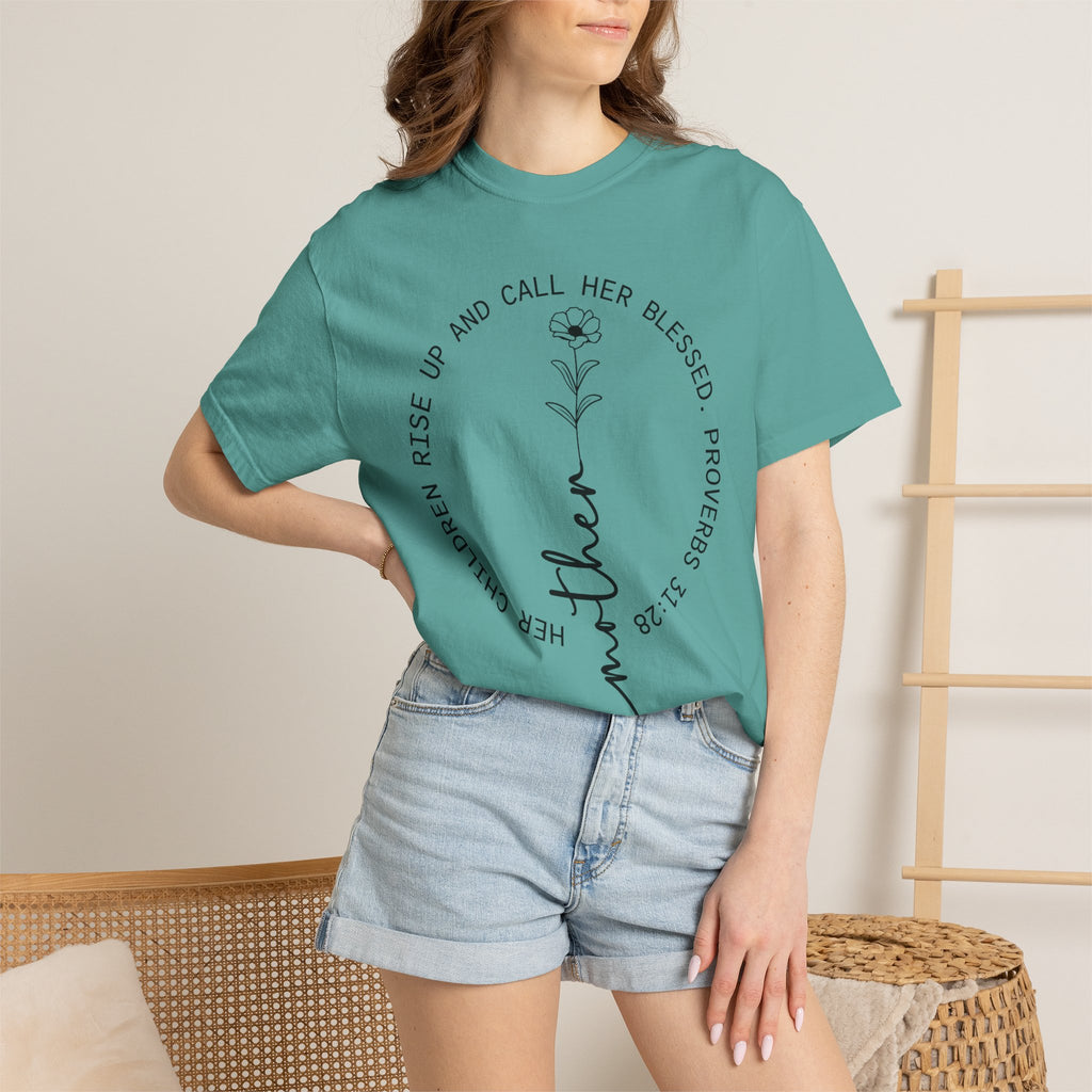 T‑Shirt — “Mother” Floral Scripture Tee (Proverbs 31:28)