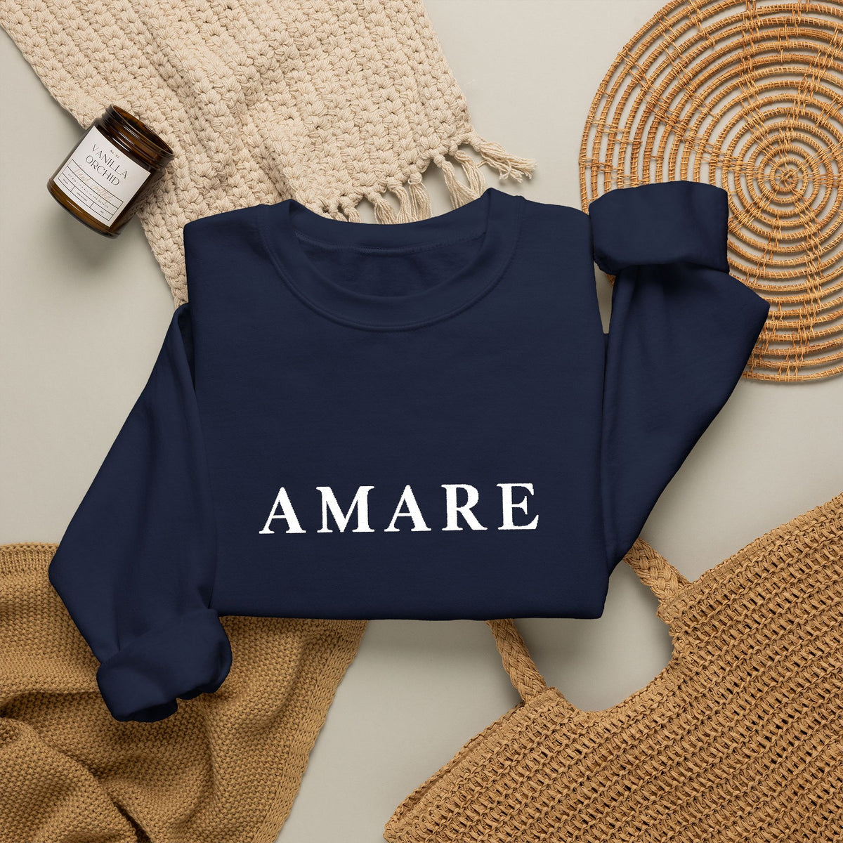 Amare Distressed Text Crewneck Sweatshirt - Olive Casual Pullover