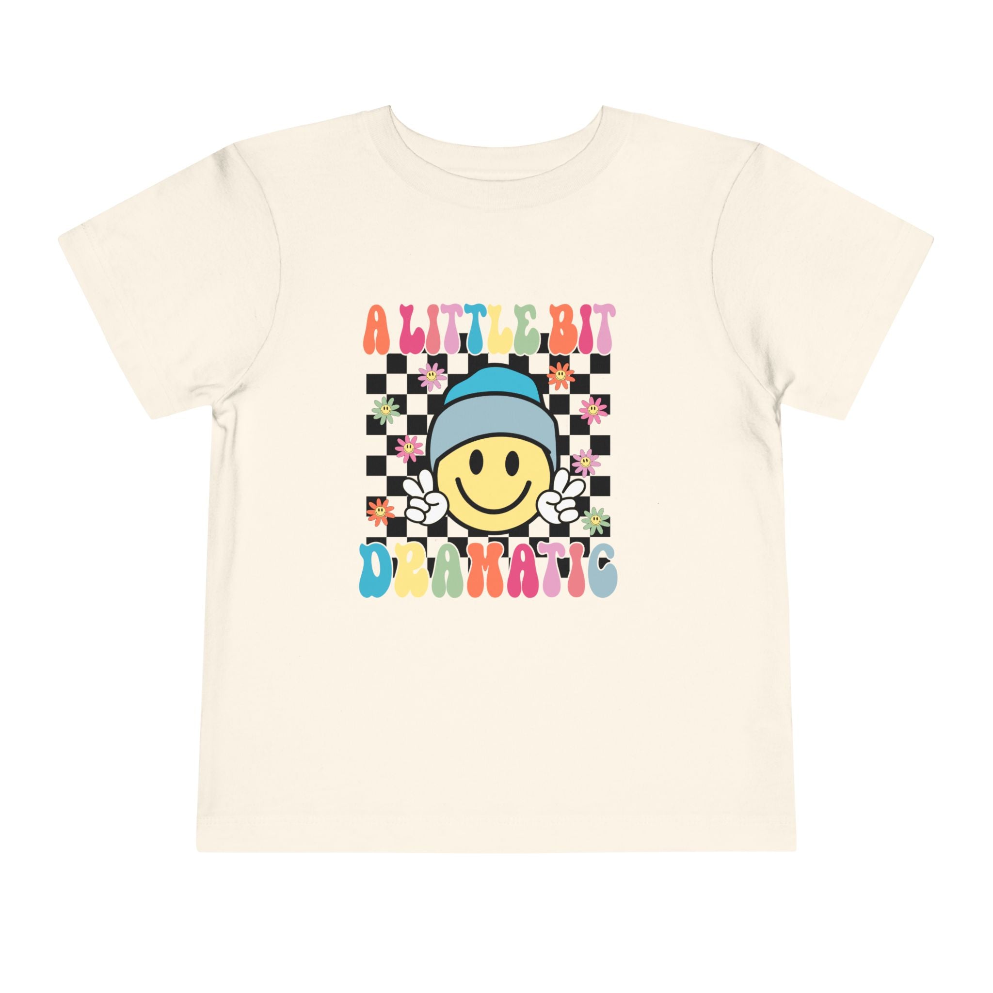 Toddler Tee — "A Little Bit Dramatic" Smiley Checkerboard Graphic